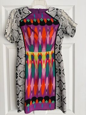 Nanette Lepore Purple Multi-Print Short Sleeve Mini Dress